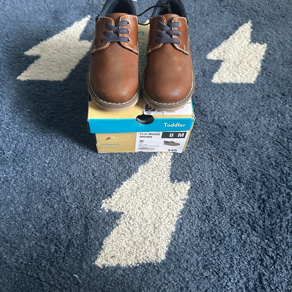 Brown Toddler Shoes with Blue Laces